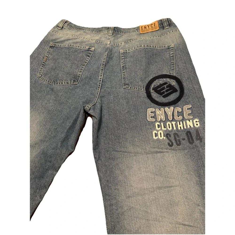 ENYCE‎ Vtg jeans men's 42 blue stitched Logo Patch Wide Streetwear Y2K